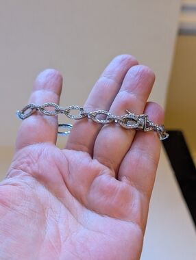 MJI Italy Sterling Silver 925 Pave Oval Link Bracelet | Cubic Zirconia in VGUC